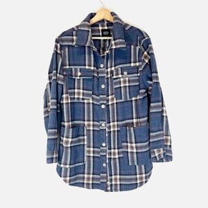 One Five One 151 Blue Plaid Shirt Jacket Shacket Longer Length Women's Size L